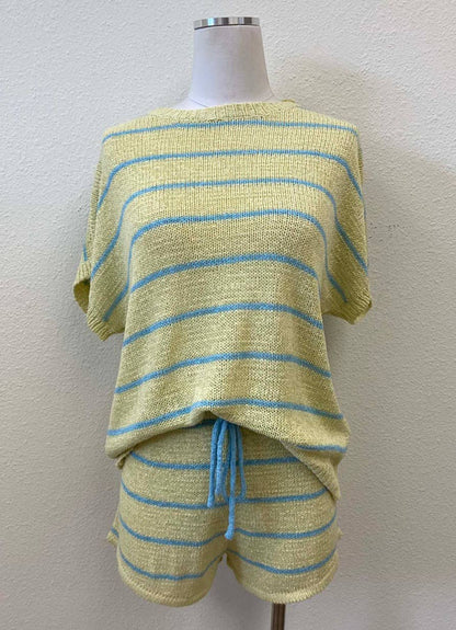 ACOA COLLECTION - STRIPE KNIT TOP AND SHORT SET