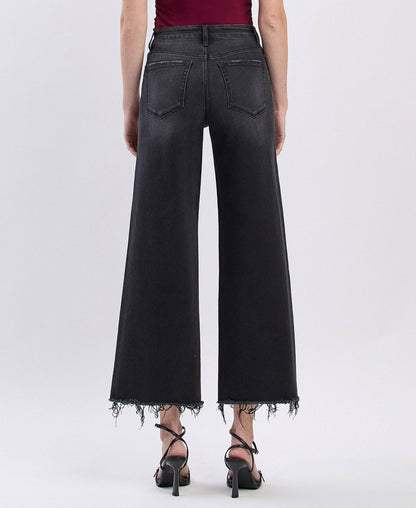 FLYING MONKEY - HIGH RISE FRAYED HEM ANKLE WIDE JEANS F5840