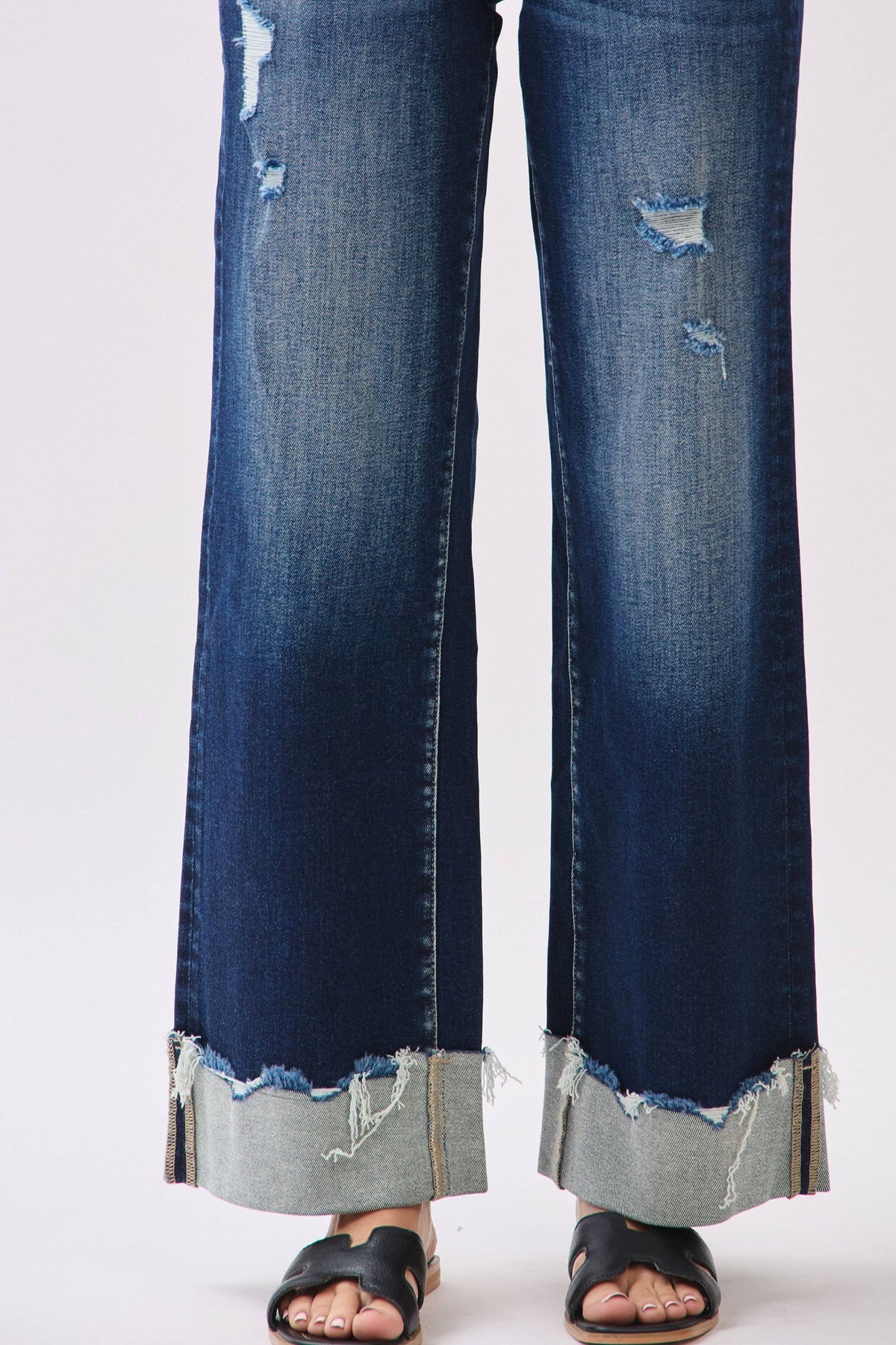 Petra153 - P1554W-DK HIGH RISE STRETCH WIDE LEG W/ CUFFED HEM JEANS