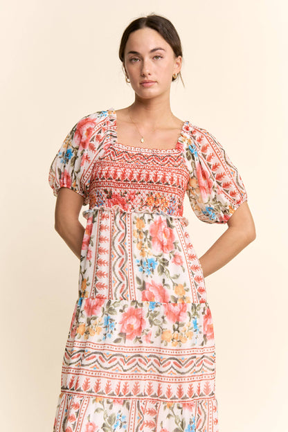 Davi & Dani - FLOWER PRINTED CHIFFON MAXI DRESS