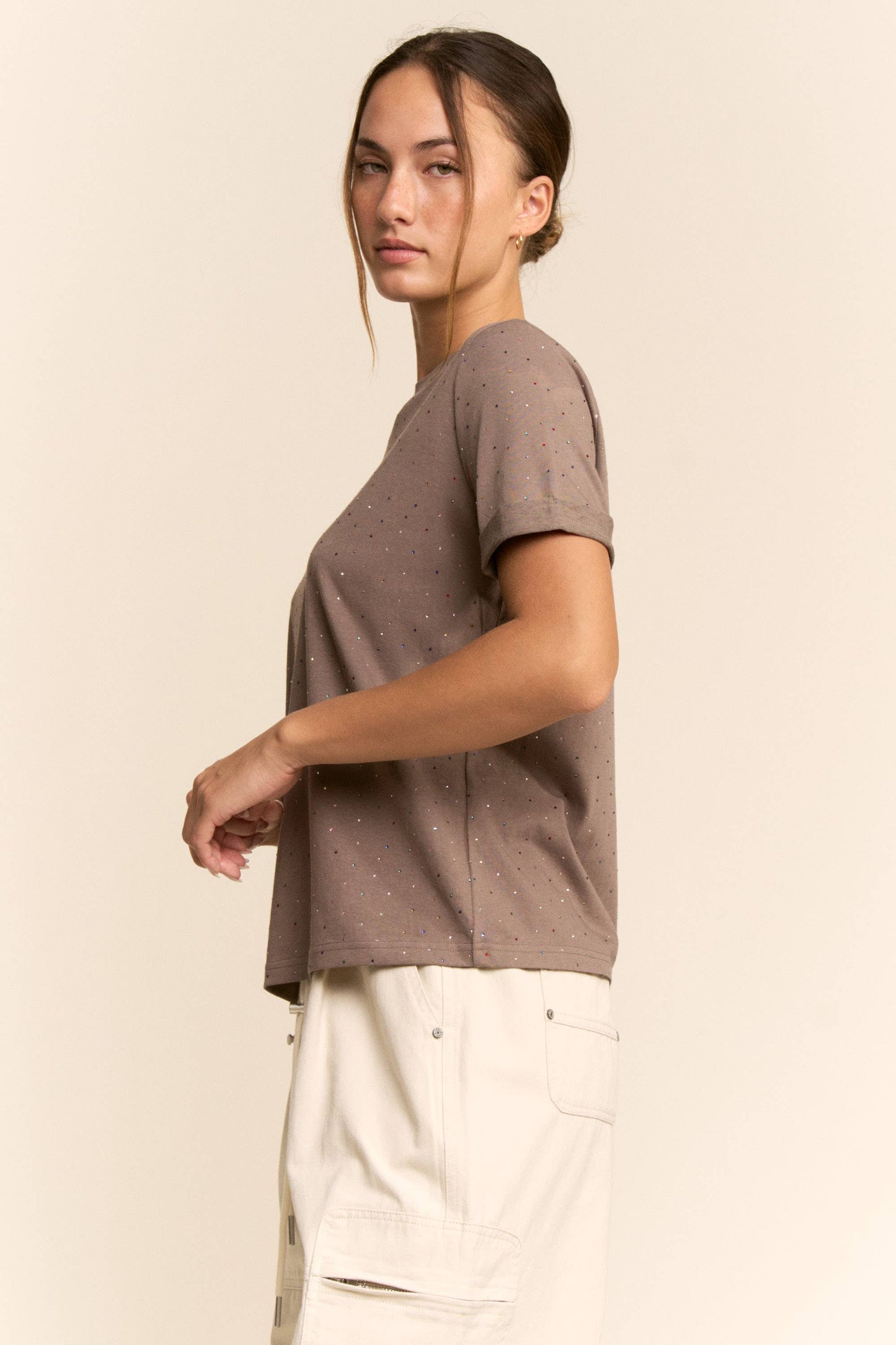Davi & Dani - PLUS RHINESTONE EMBELLISHED RELAXED CREW NECK TEE