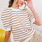 Striped Crew Neck Puff Sleeve Knitted Sweater