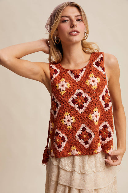 Crochet Granny Square Tassel Tie Vest
