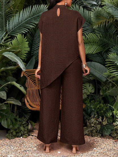 Suhkasana - Mock Neck Wide Leg Lounge Set Women Casual Matching Outfit