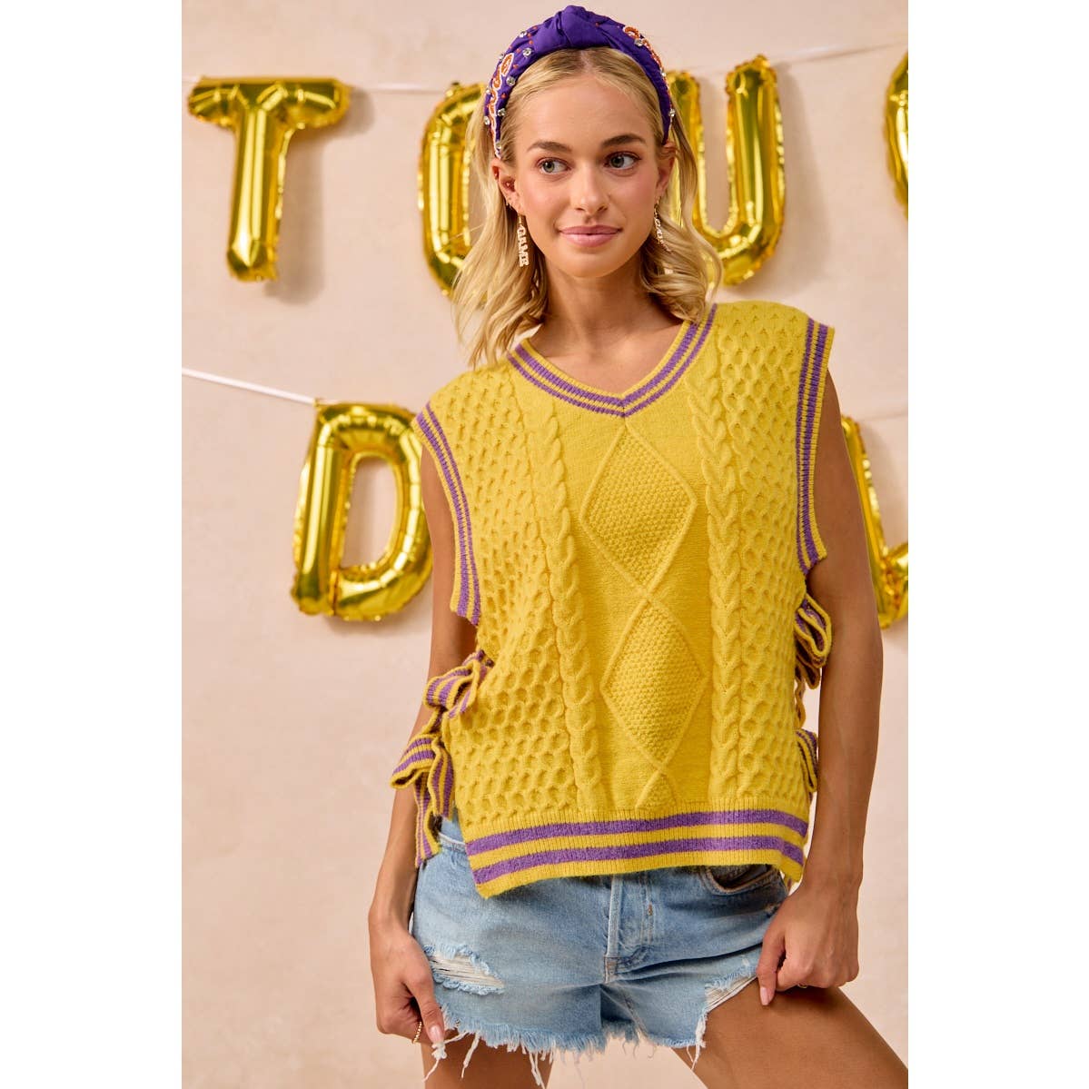 Textured knit side tie sweater top