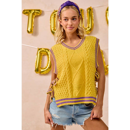 Textured knit side tie sweater top