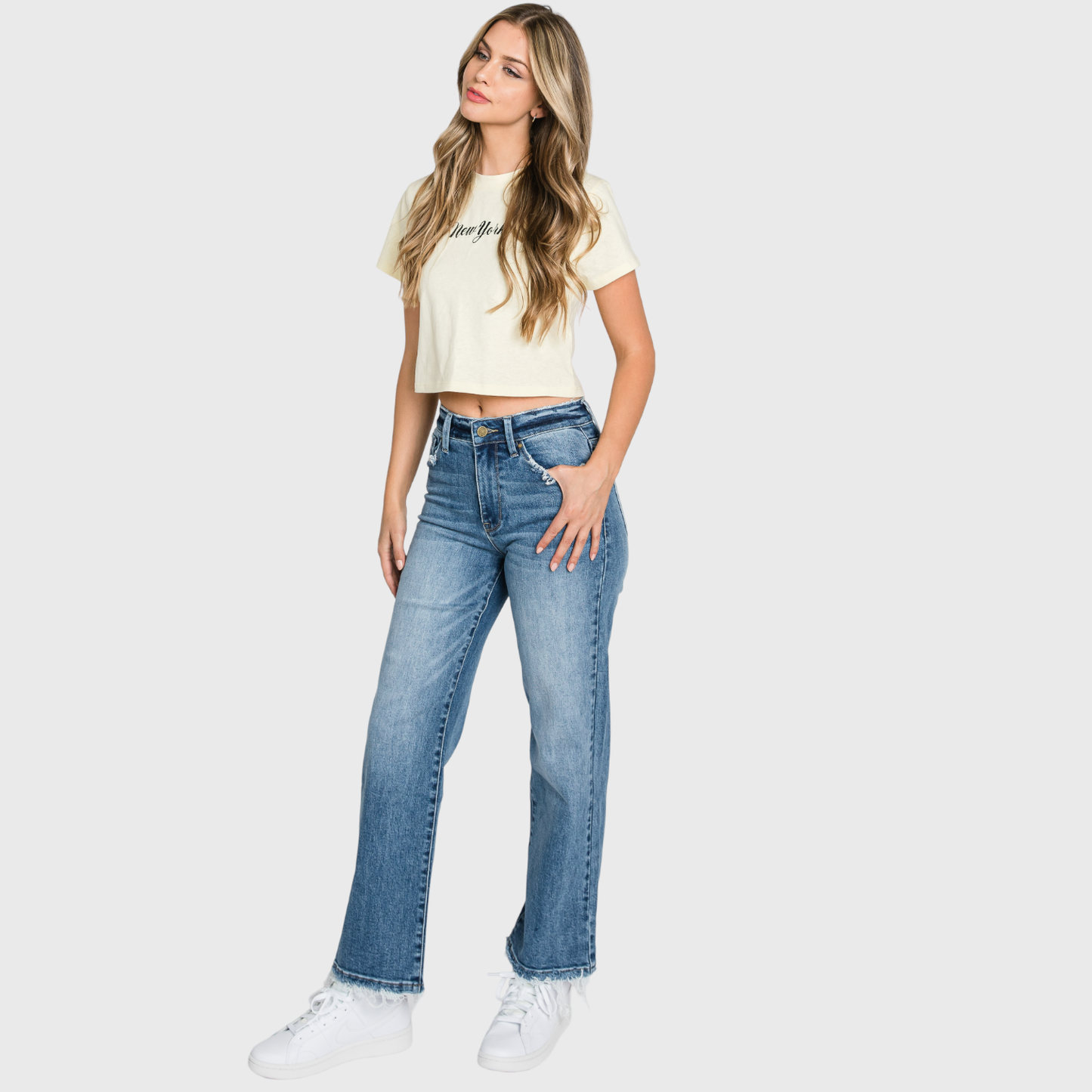 P489WF-MD SUPER HIGH RISE STRETCH SLIM STRAIGHT JEANS: 7/27