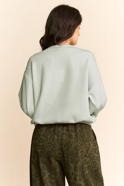 Davi & Dani - SHEER FLORAL FRONT EMBROIDERY ON SELF SWEATSHIRT