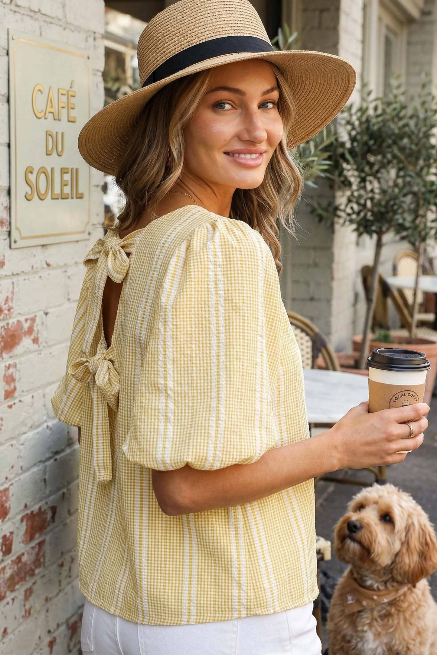 V-Back 2 Bow Accent Feminine Plaid Blouse Top