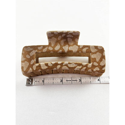 Love and Repeat - Leopard Flocked Velvet Rectangle Claw Clip