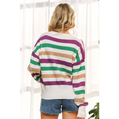 CLASSIC COLORFUL STRIPE RELAXED FIT PULLOVER TOP