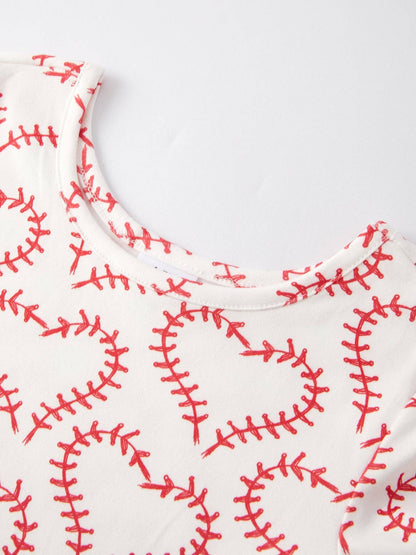 Rylee Faith Designs - Valentine's Day Heart Baseball Print Girls Dress