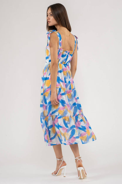 Blu Pepper - BRUSH STROKE PRINT TIERED MIDI DRESS