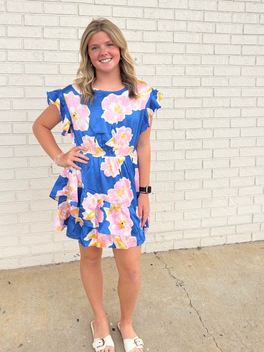 Asymmetrical Satin Ruffle Tier Short Dress