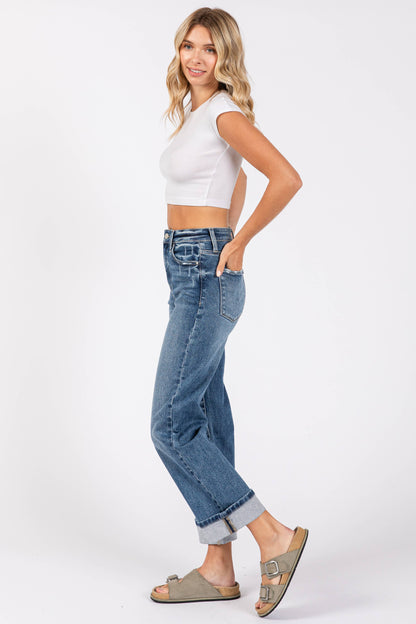 Petra153 - P1272T-MD HIGH RISE STRETCH RELAXED STRAIGHT W/ CUFFED HEM