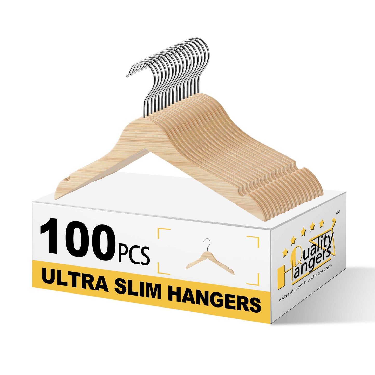 Quality Hangers - WLMK32-NT – 12" Slim Natural Kids Wooden Hangers – 100-Pack
