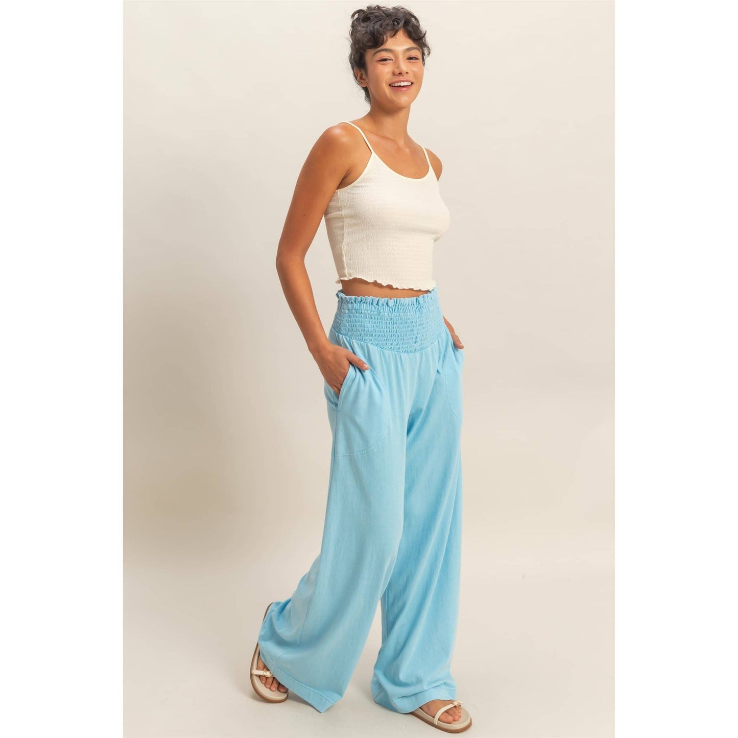 HYFVE - Mineral Washed Wide-Leg Smocked Waist Pants