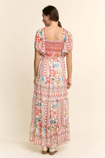 Davi & Dani - FLOWER PRINTED CHIFFON MAXI DRESS