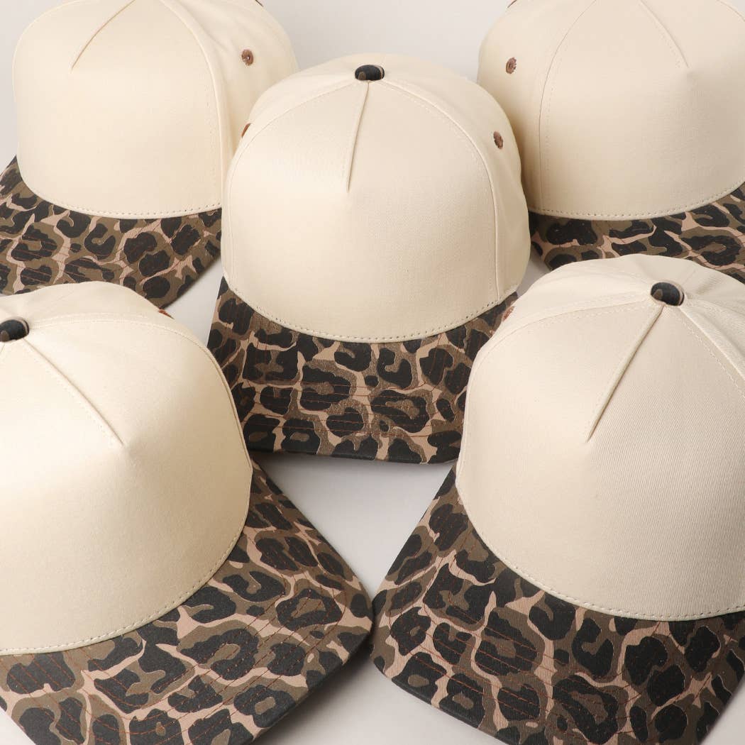 Fashion City - Two Tone Leopard Printed Canvas Trucker Hat