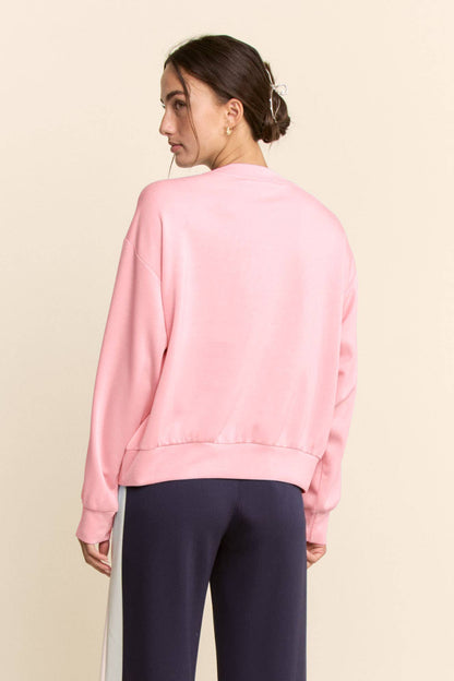 Davi & Dani - SHEER FLORAL FRONT EMBROIDERY ON SELF SWEATSHIRT