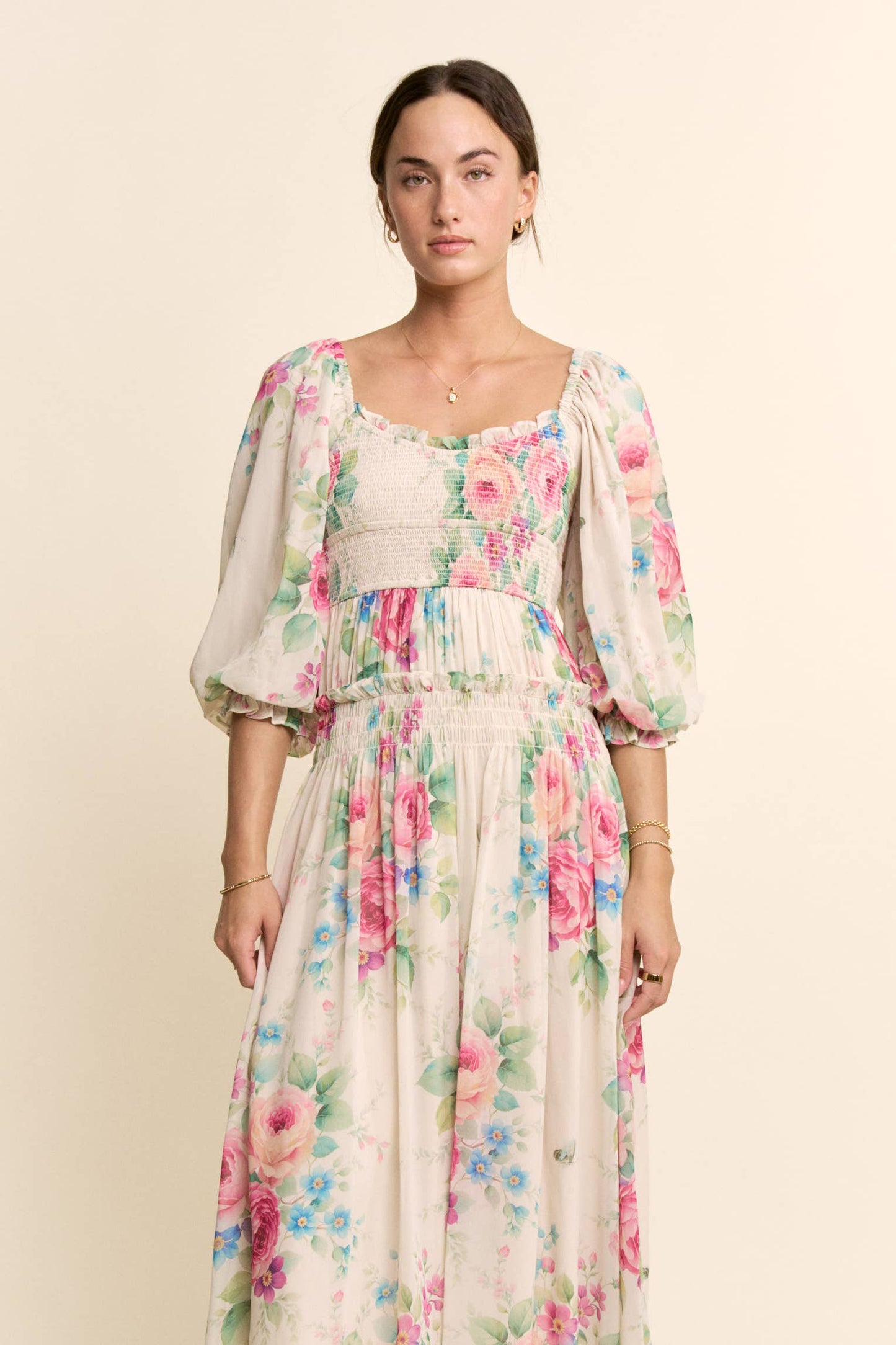 Davi & Dani - FLOWER PRINTED CHIFFON MAXI DRESS