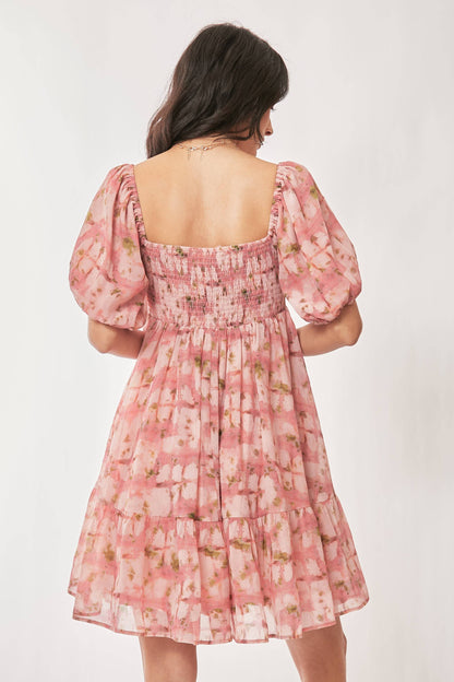 Davi & Dani - PLUS FLORAL BALLOON SLEEVE RUFFLE STRAP MINI DRESS