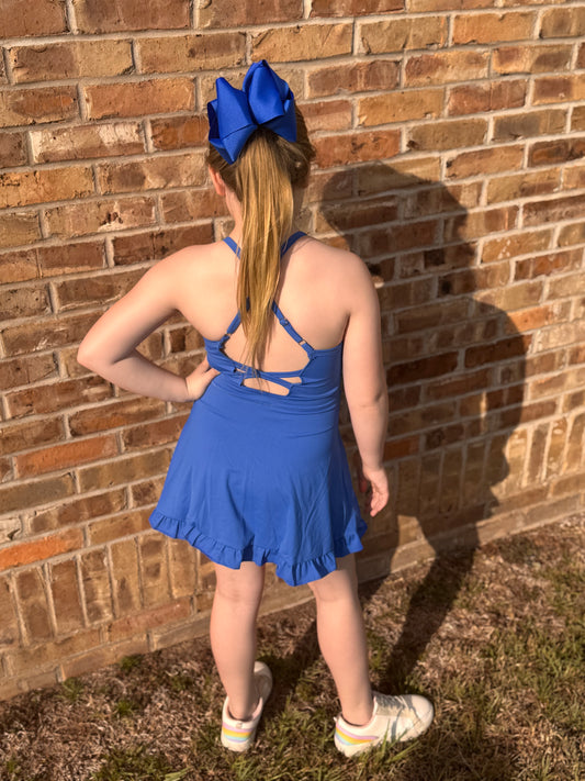The Shimmer Shack Girls Blue Athletic Dress