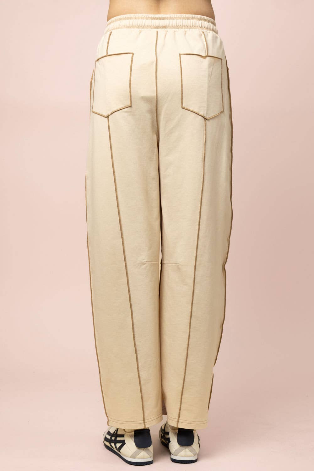 Cream Stitch Detail Casual Knit Pants