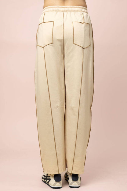 Cream Stitch Detail Casual Knit Pants
