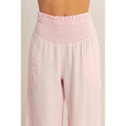 HYFVE - Mineral Washed Wide-Leg Smocked Waist Pants