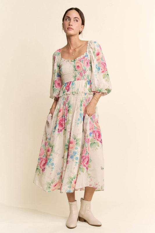 Davi & Dani - FLOWER PRINTED CHIFFON MAXI DRESS