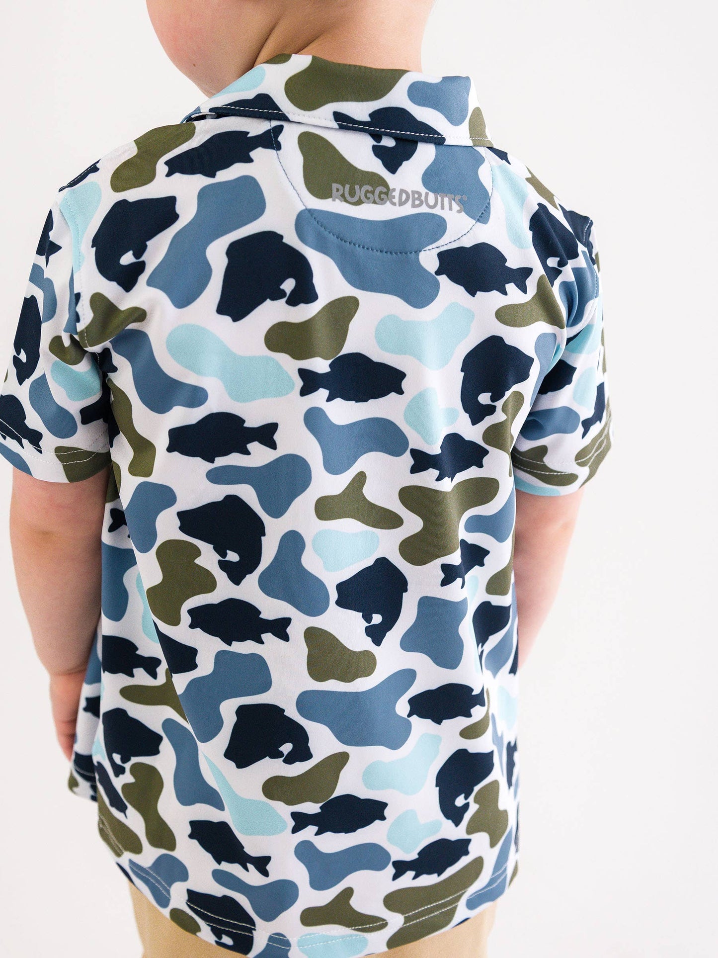 RuffleButts + RuggedButts - Boys Fish Camo Catch Knit Short Sleeve Performance Polo