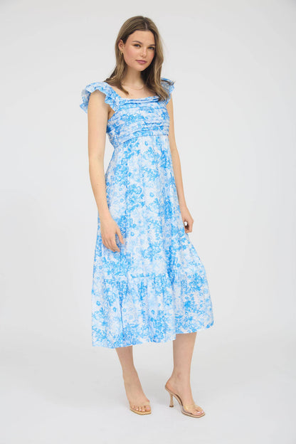 Blu Pepper - FLORAL RUFFLE STRAP DETAIL PLEATED MIDI DRESS