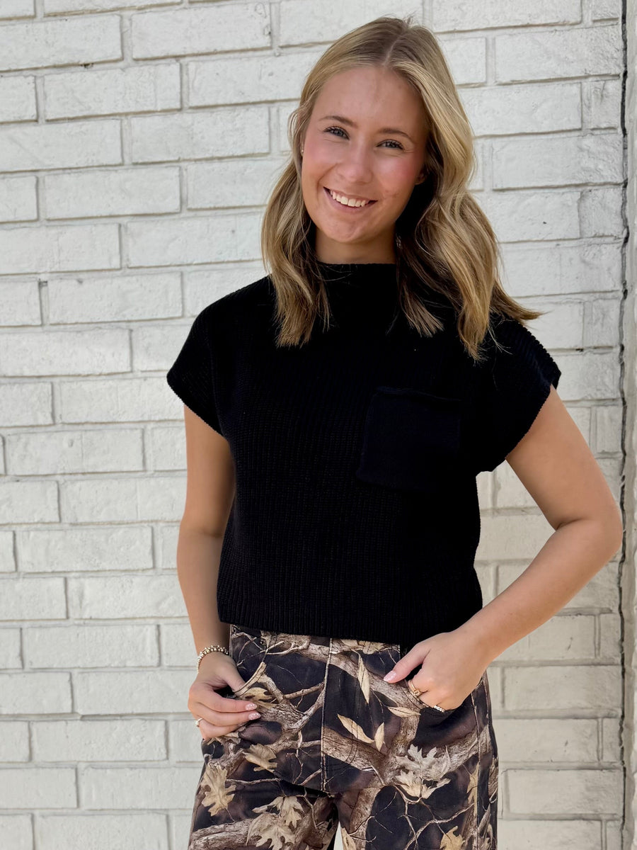 Mock Neck Short Sleeve Sweater