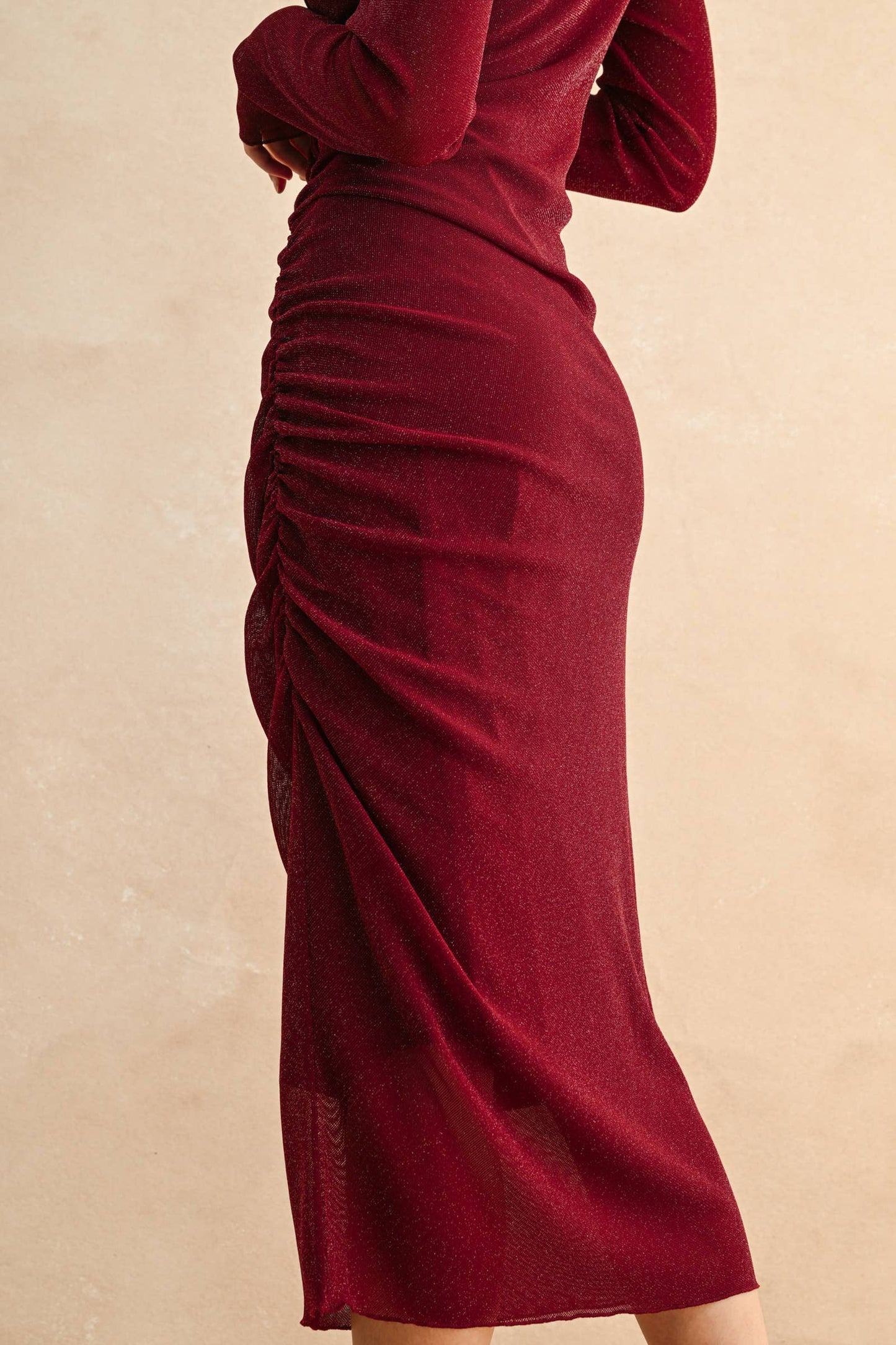 LUREX DETAILED MESH DRAPED DRESS