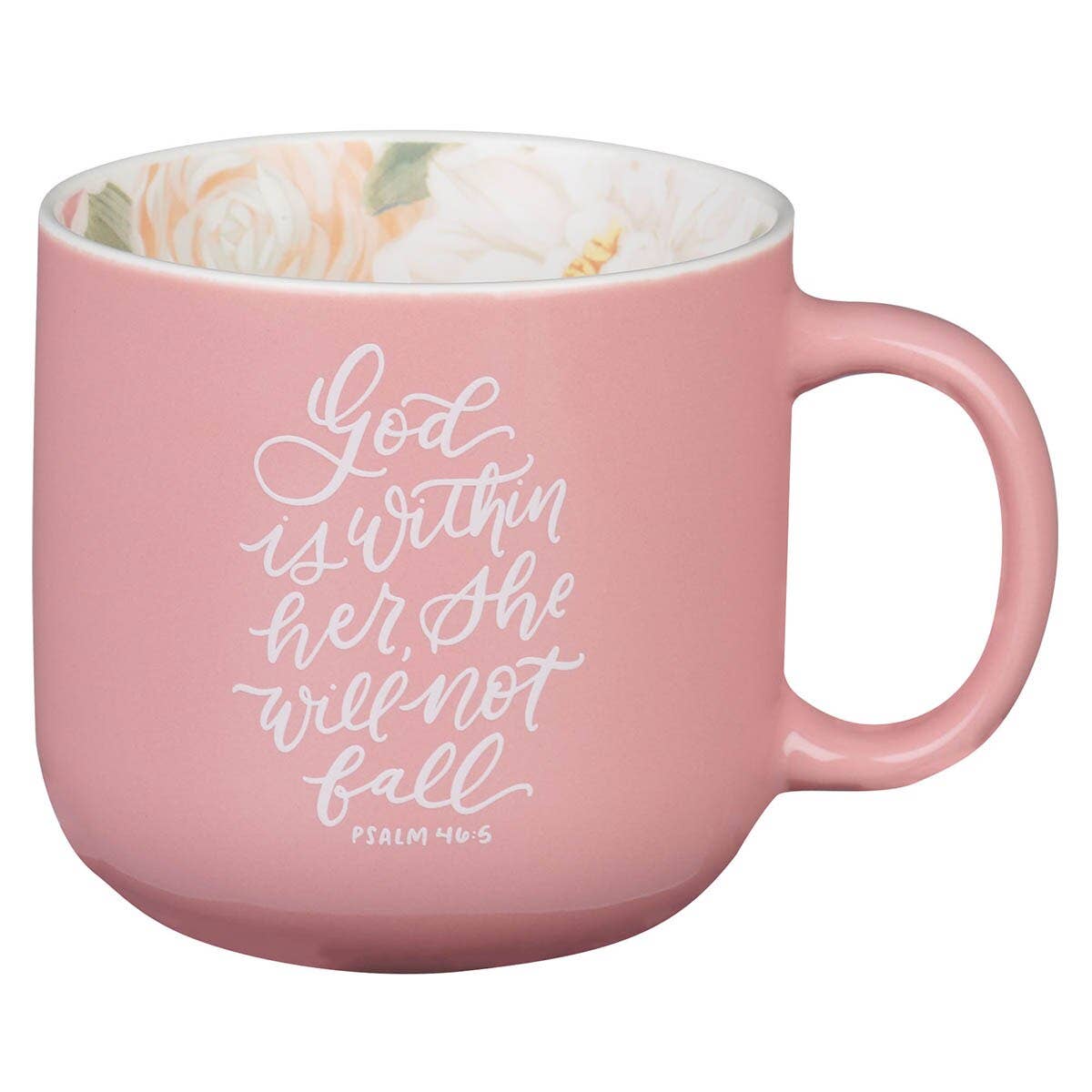 Christian Art Gifts - Mug Pink God is Within Her Ps. 46:5