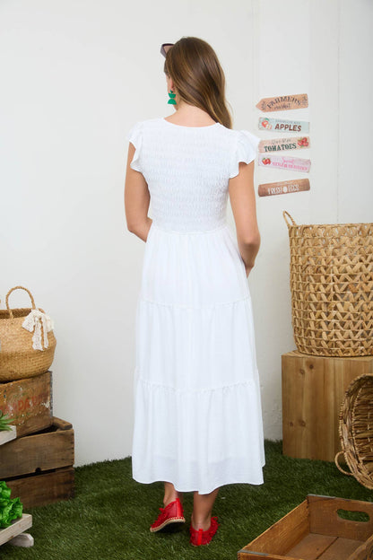 Blu Pepper - FLUTTER SLEEVE V NECK SMOCKED MIDI DRESS