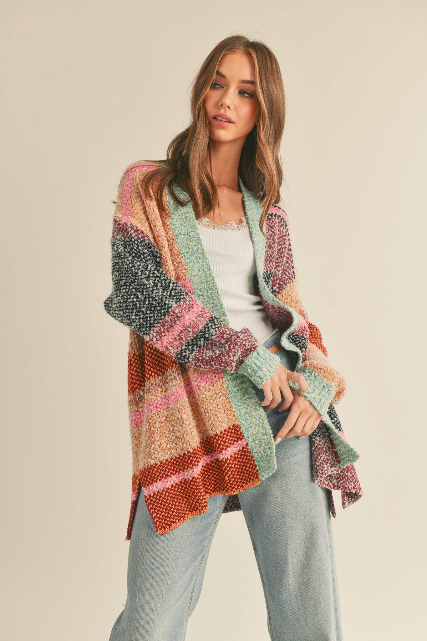 &MERCI - OVERSIZED COLOR BLOCK CARDIGAN MSW10038