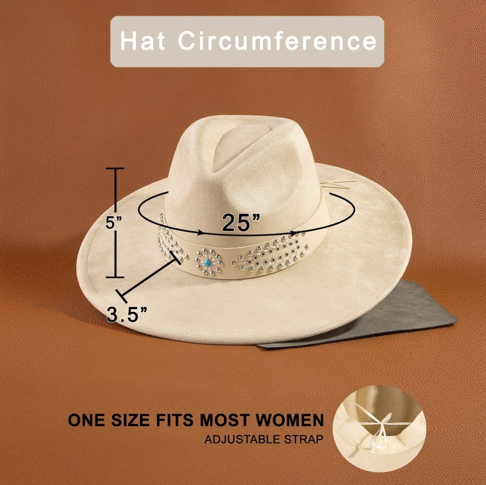 Anarchy Street - Western Studded Strap Faux Suede Fedora Hat