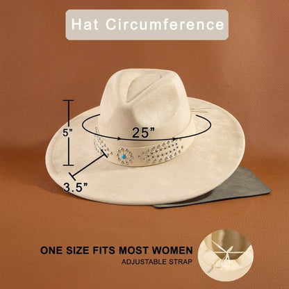 Anarchy Street - Western Studded Strap Faux Suede Fedora Hat