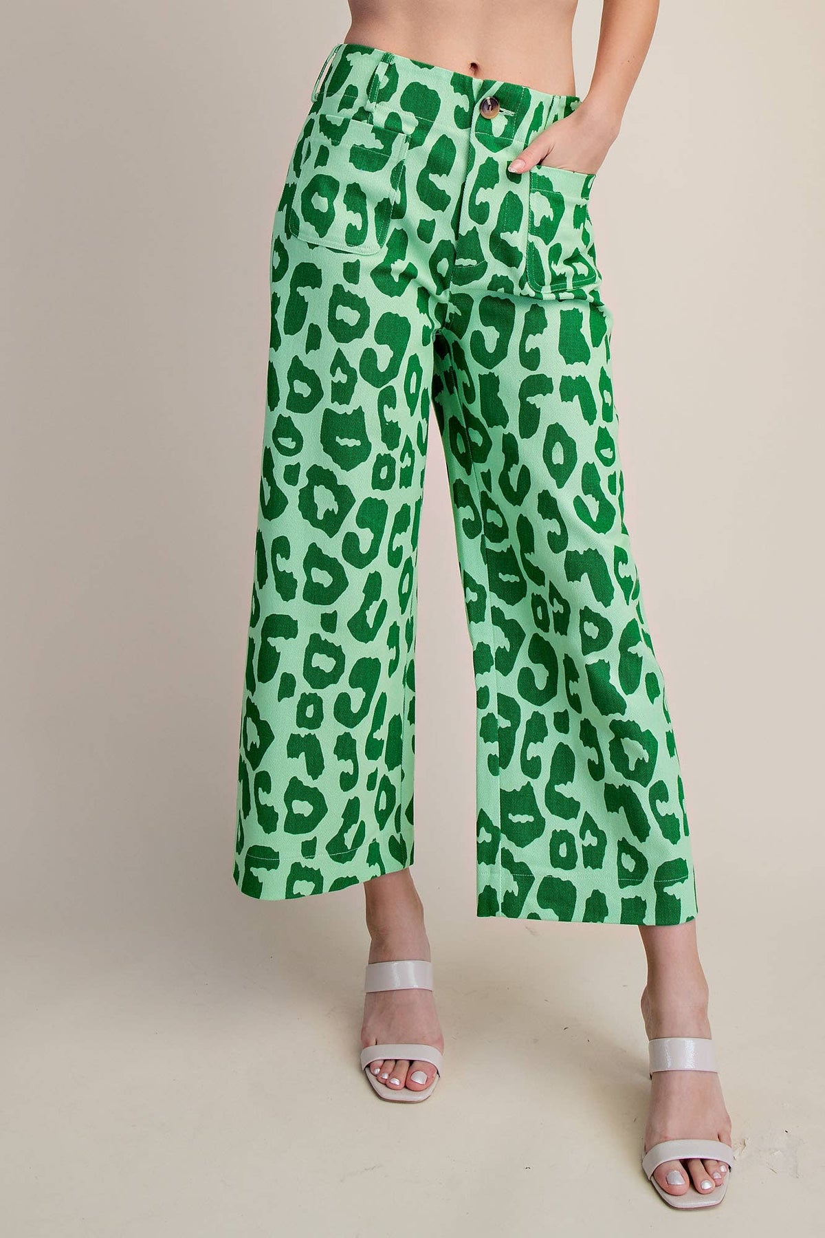 Glam - Colette Cropped Wide-Leg Neon Leopard Pants