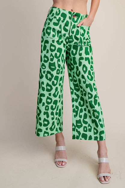 Glam - Colette Cropped Wide-Leg Neon Leopard Pants