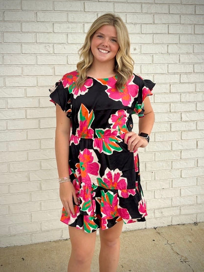 Asymmetrical Satin Ruffle Tier Short Dress