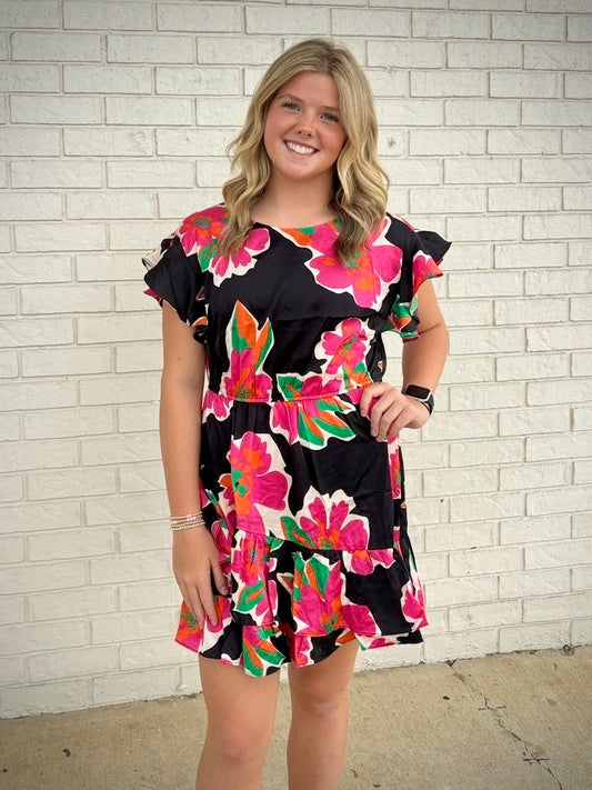 Asymmetrical Satin Ruffle Tier Short Dress