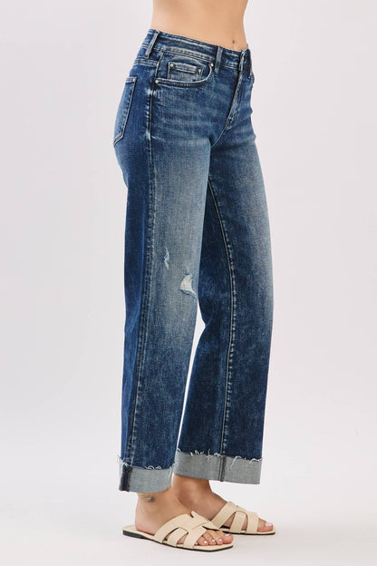Petra153 - P1546T-DA MID RISE LOOSE STRAIGHT W/ CUFFED HEM JEANS