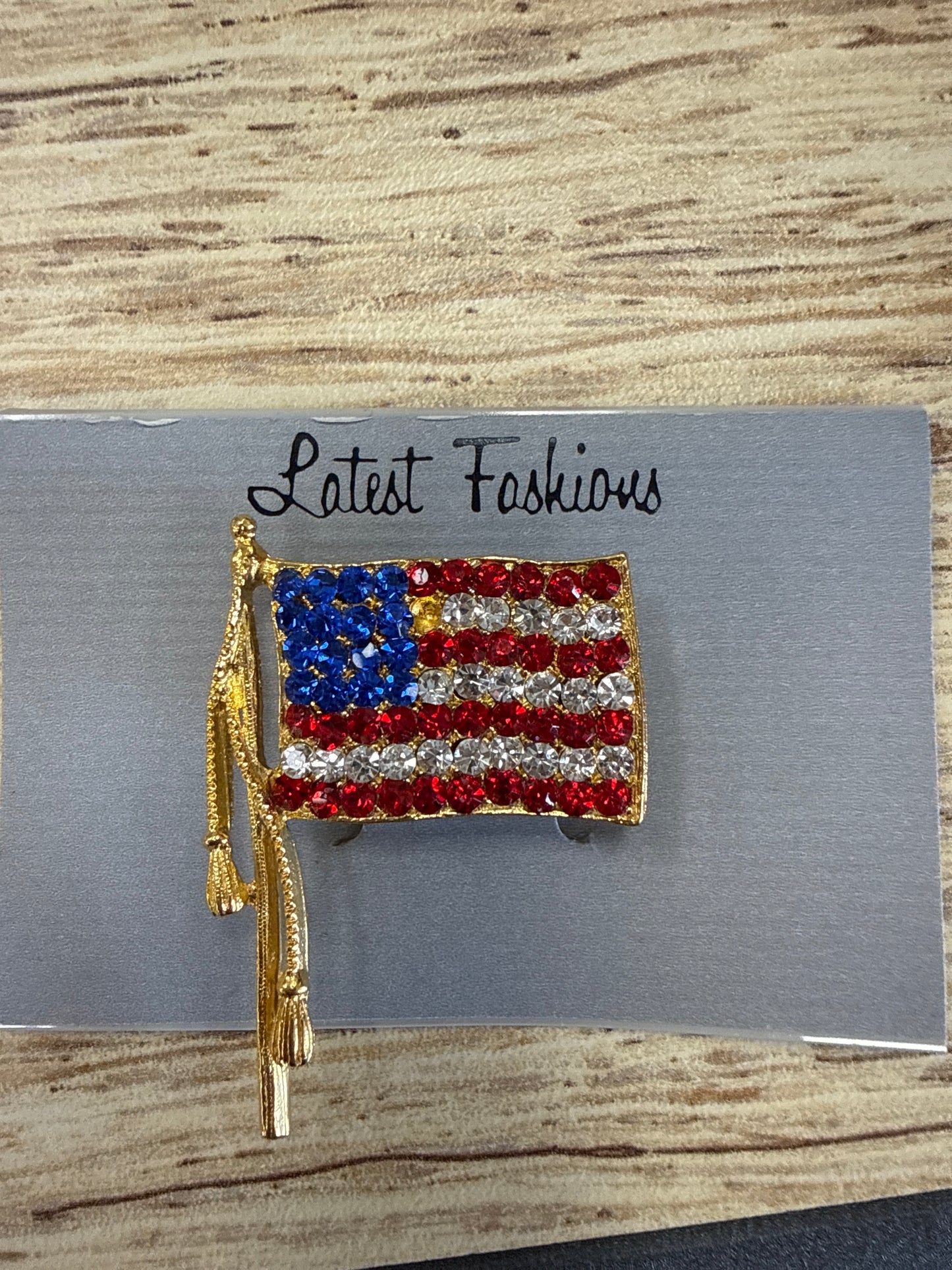 red white and blue brooch
