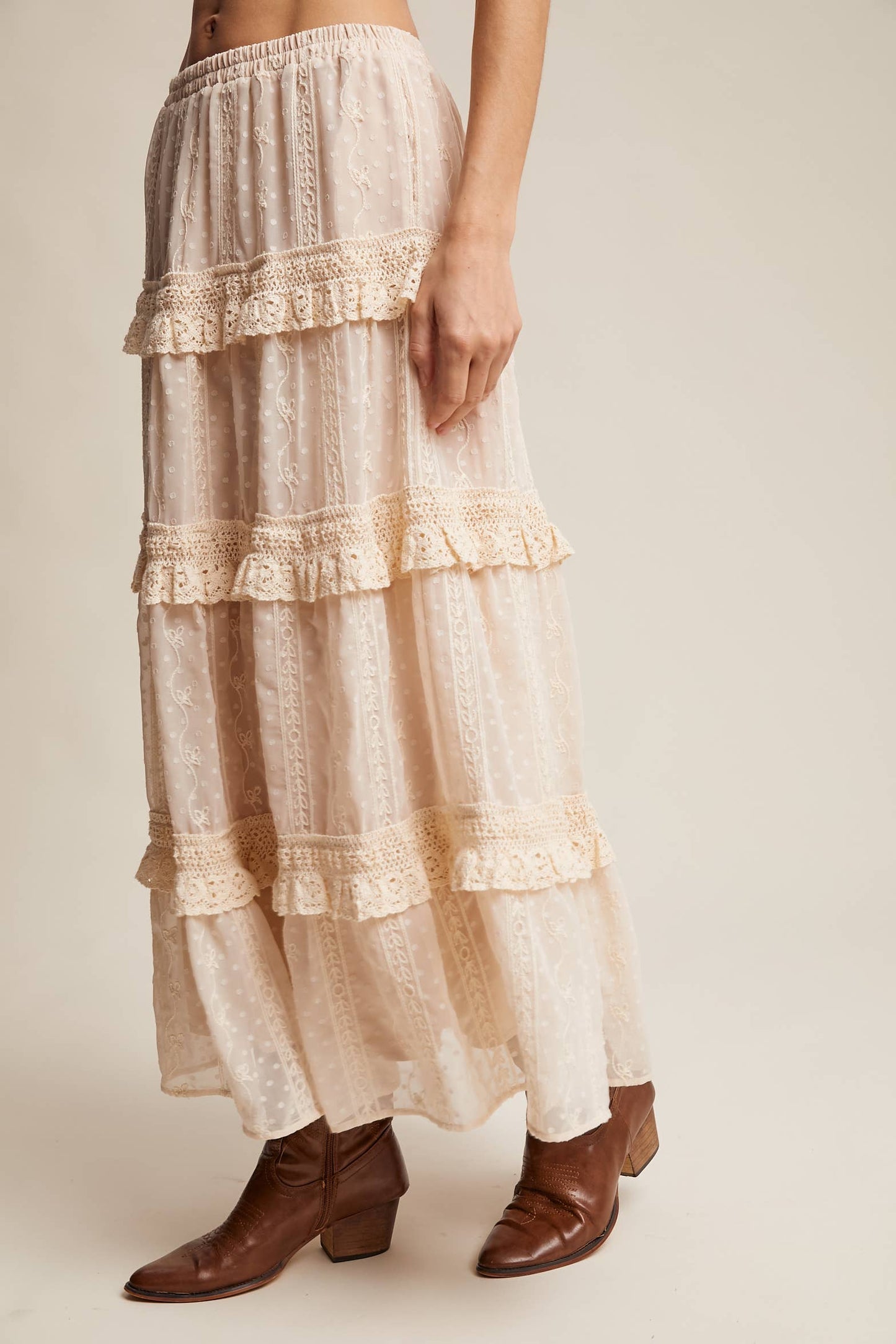Listicle - Embroidered Lace Tiered Maxi Skirt LSK0268