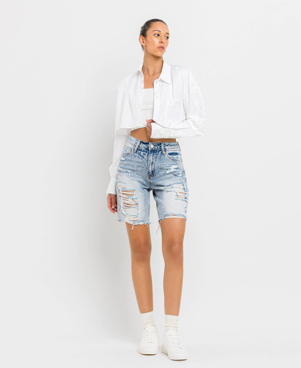 VERVET by FLYING MONKEY - SUPER HIGH RISE BERMUDA SHORTS V2770