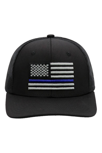 Cap Zone - Police Blue Line American Flag Mesh Trucker Hat