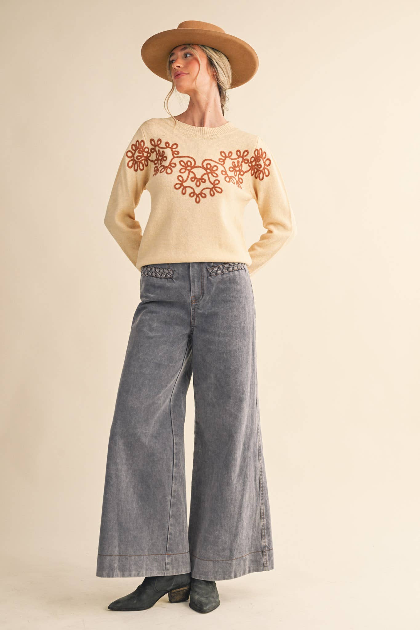 &MERCI - FLORAL KNIT DESIGN PULLOVER SWEATER MSW11201